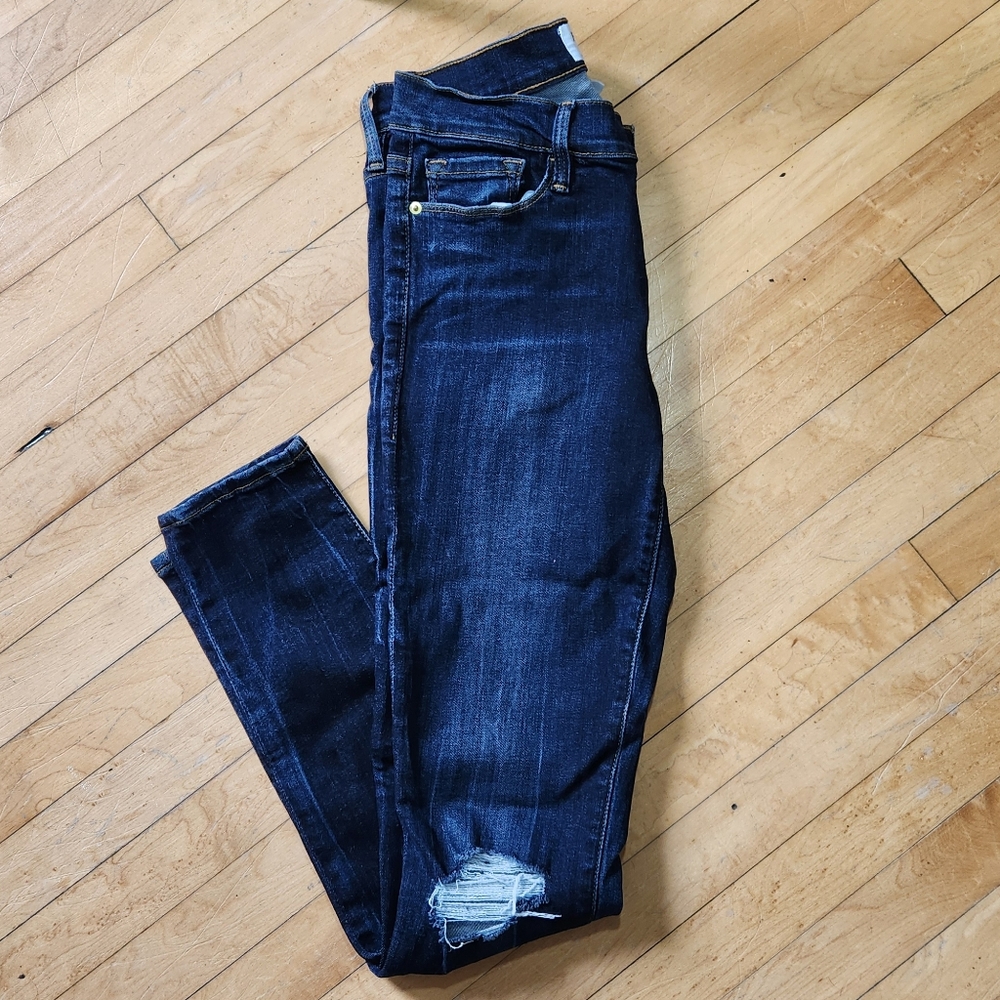 Frame Dark Wash Distressed Prince Street Skinny Jean
